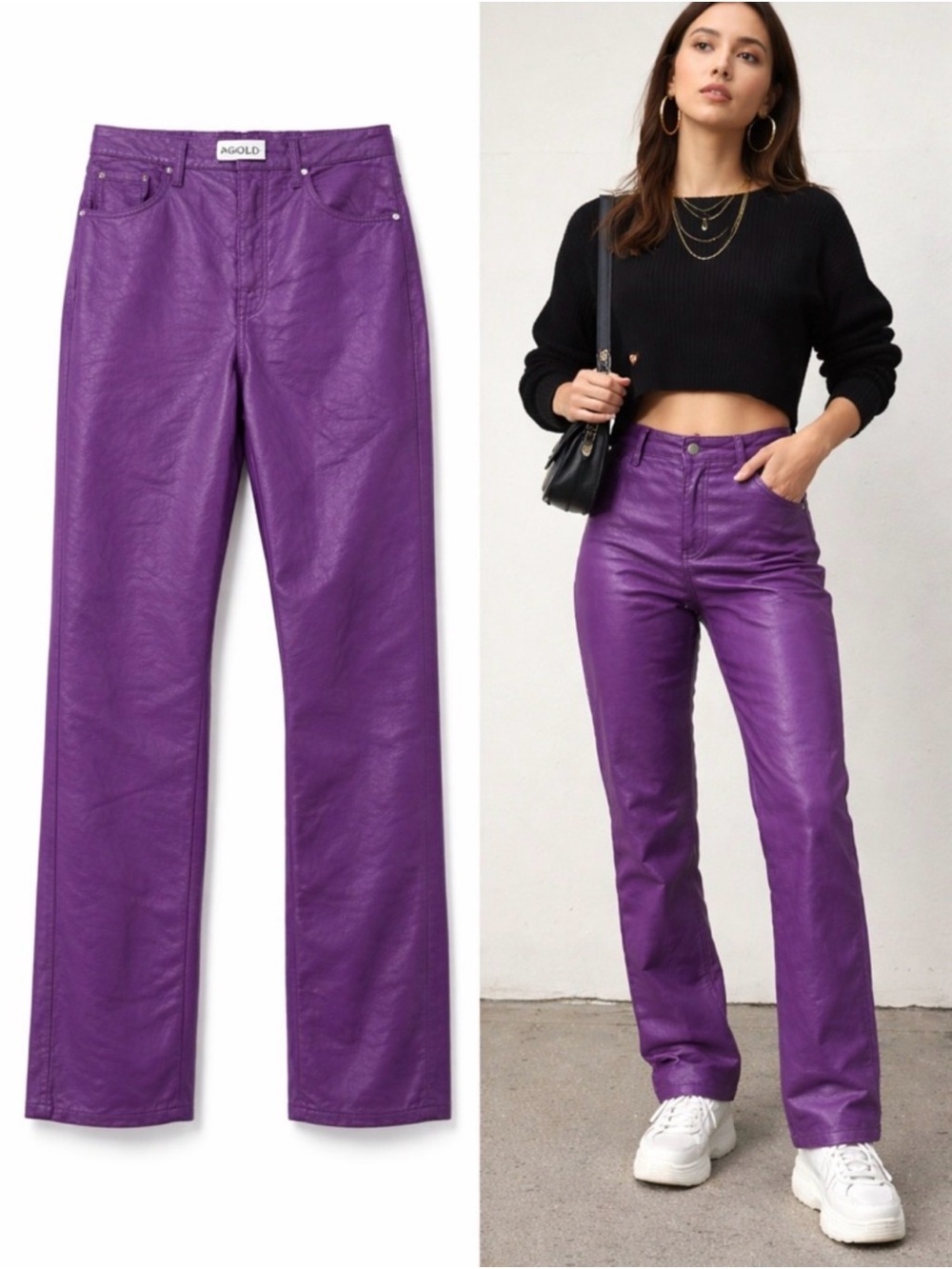 Agolde 90s Pinch Waist Pants 26 Womens Recycled Leather Purple Straight Chic